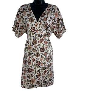 Faherty Willow V-neck Floral Print Linen Wrap Mini Dress size XXS Fits XS